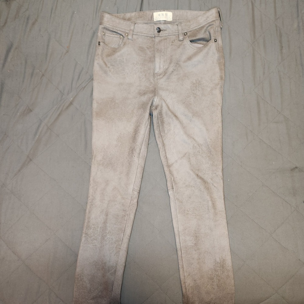 We The Free People 29 Grey Faux Suede Skinny Moto Pants Boho Bikercore Grunge